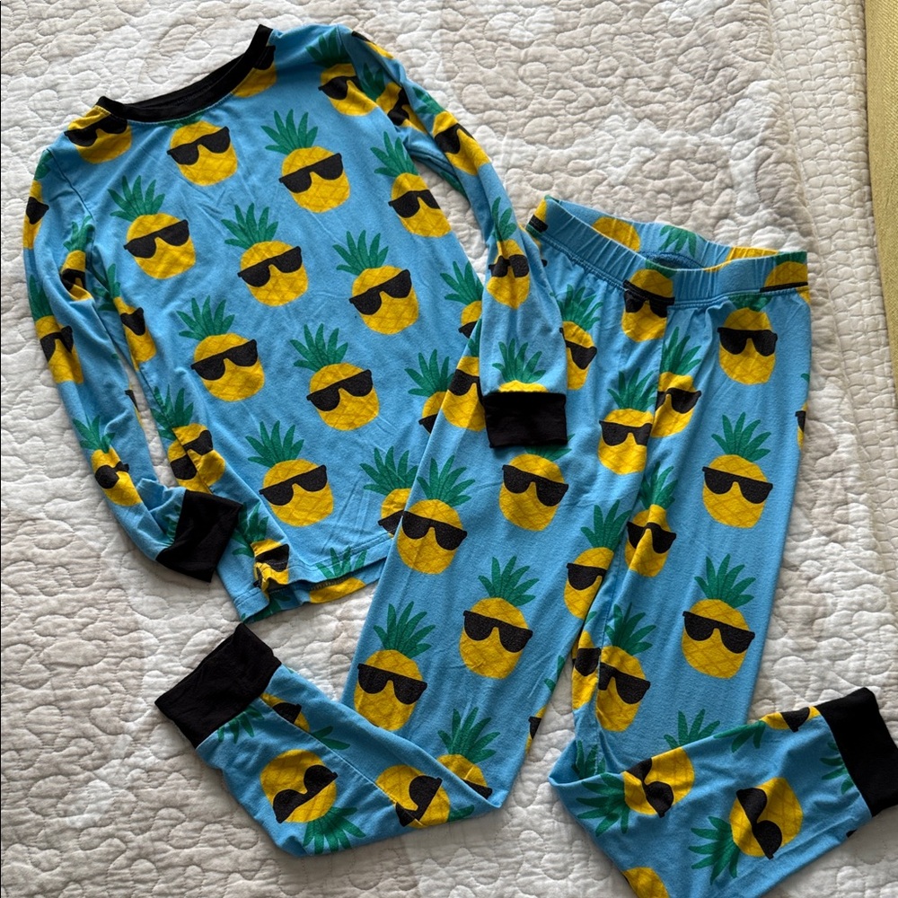 Pineapple Print Kids Pajama Set - Blue